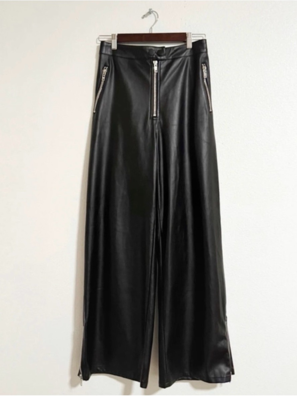 PrettyLittleThing Black Faux Leather Straight Leg Pants with Zip Details